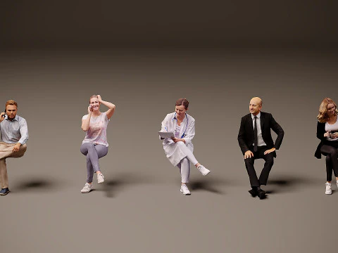 Сидячі люди х 5 02 3D Модель