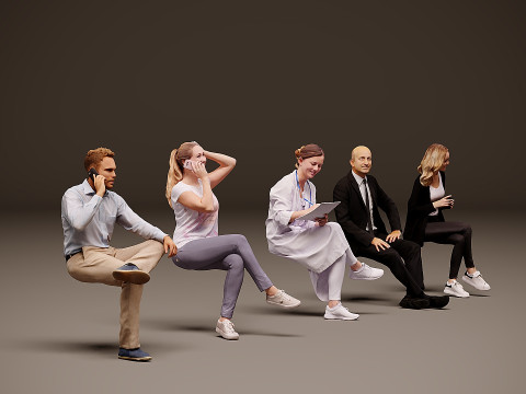 Sitting people x 5 02 3D Model