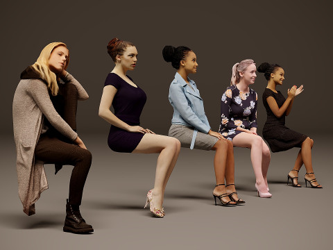 Сидящие люди х 5 03 3D Модель