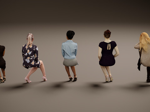 Сидящие люди х 5 03 3D Модель