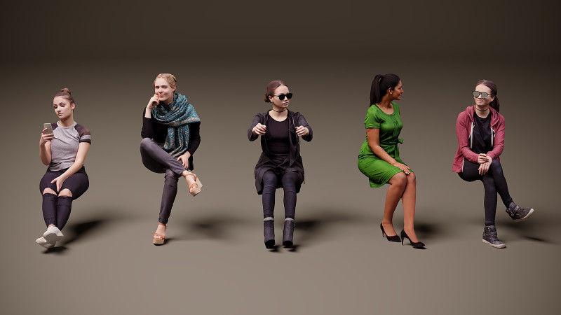 Personas sentadas x 5 04 Modelo 3D .c4d .max .obj .3ds .fbx .stl .blend 