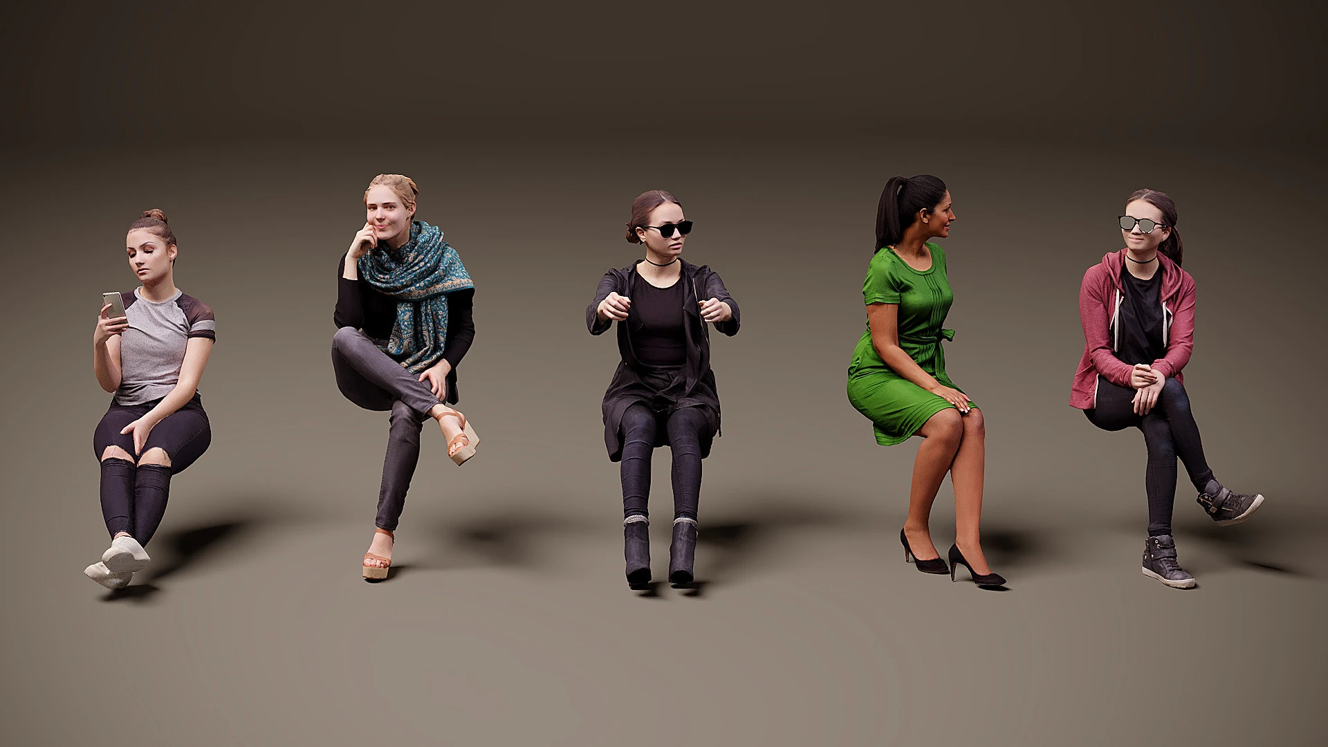 Sitting people x 5 04 3D Model .c4d .max .obj .3ds .fbx .stl .blend 