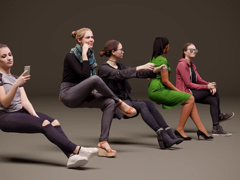 Sitting people x 5 04 3D Model