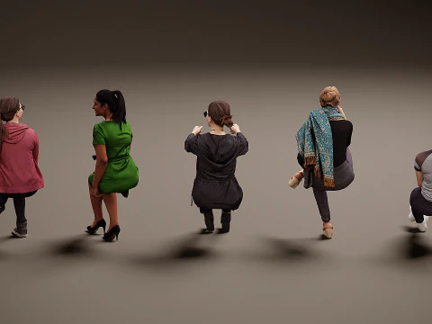 Sitting people x 5 04 3D Model