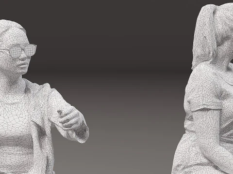 Sitting people x 5 04 3D Model