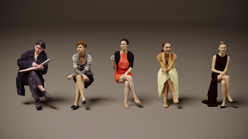 Personas sentadas x 5 05 Modelo 3D .c4d .max .obj .3ds .fbx .stl .blend 