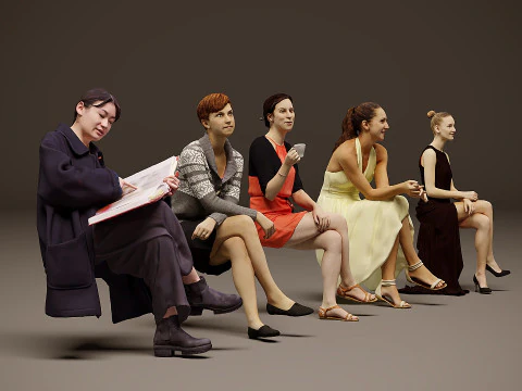 Sitting people x 5 05 3D Model