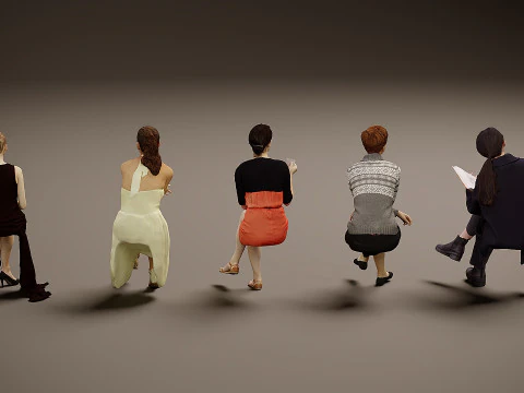 Sitting people x 5 05 3D Model