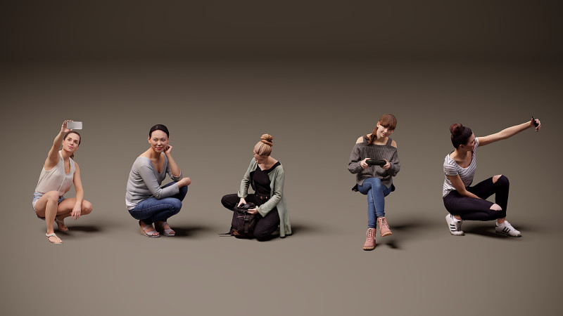 Personas sentadas x 5 06 Modelo 3D .c4d .max .obj .3ds .fbx .stl .blend 