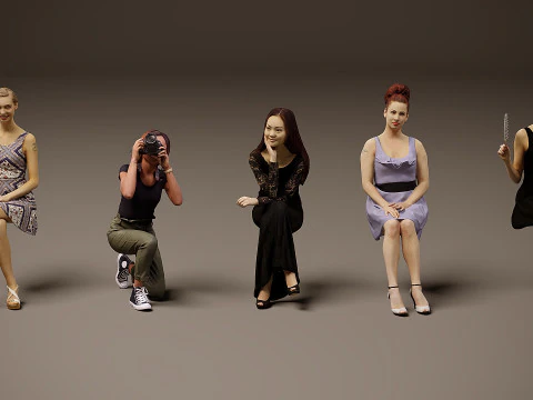 Siedzący ludzie x 5 07 Model 3D