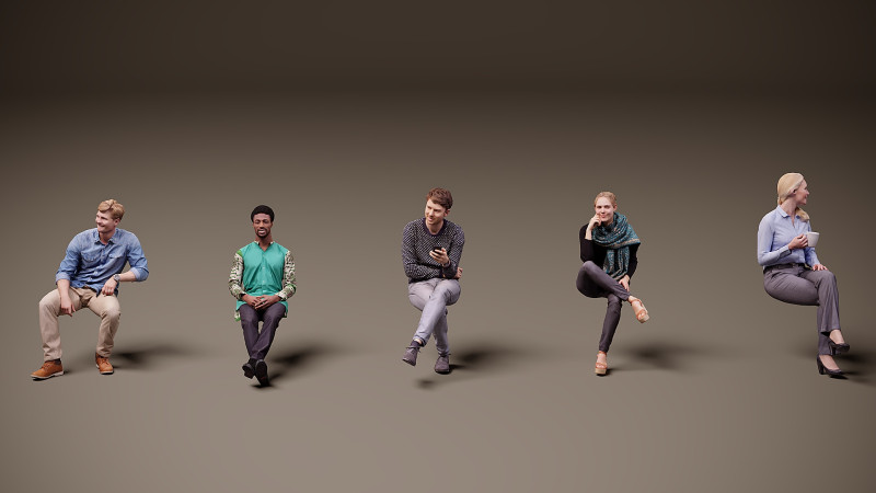Personnes assises x 5 09 Modèle 3D .c4d .max .obj .3ds .fbx .stl .blend 