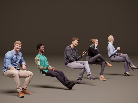 Personnes assises x 5 09 Modèle 3D