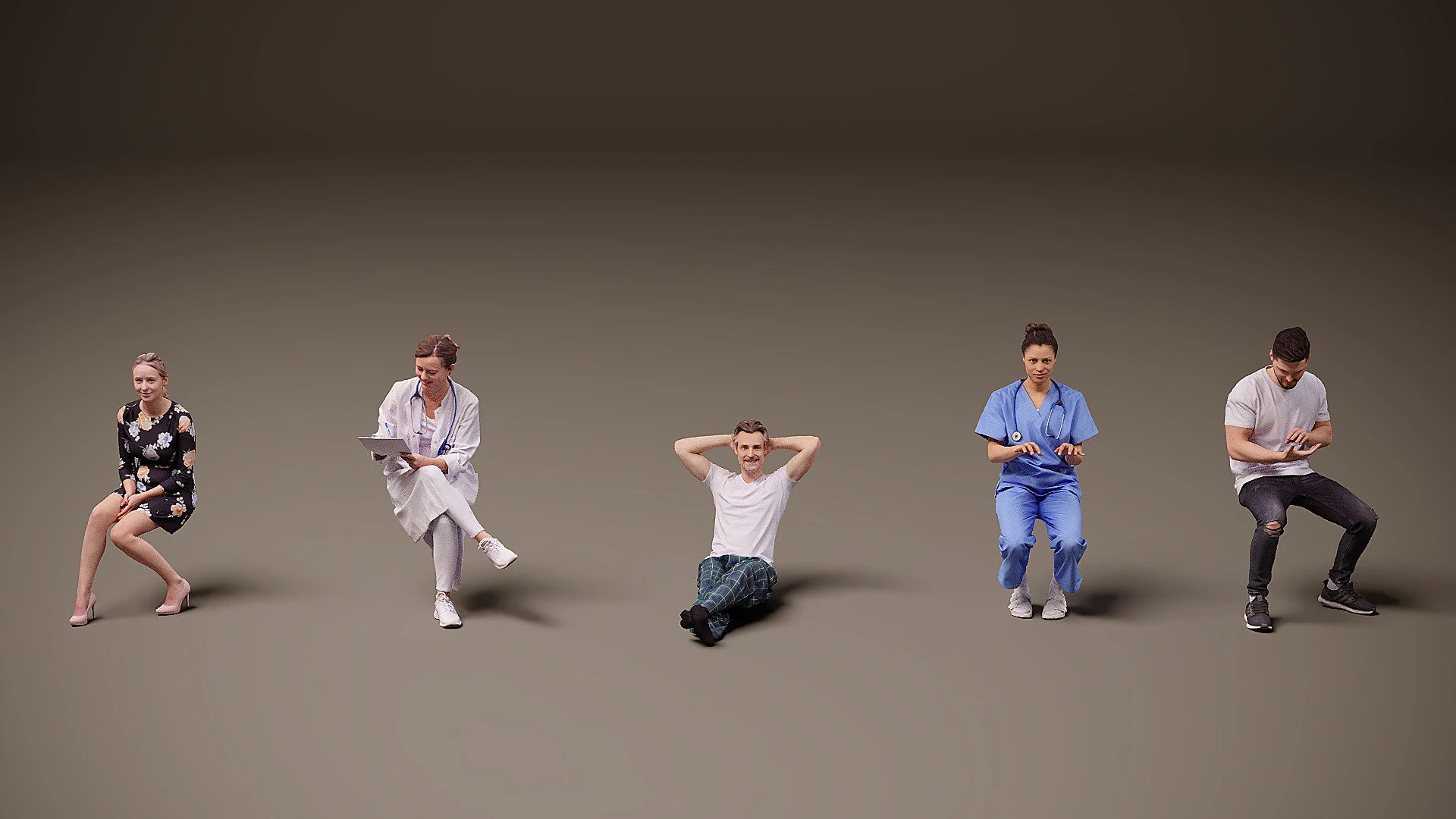 Sitting people x 5 10 3D Model .c4d .max .obj .3ds .fbx .stl .blend 