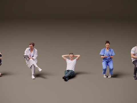 Sitting people x 5 10 3D Model