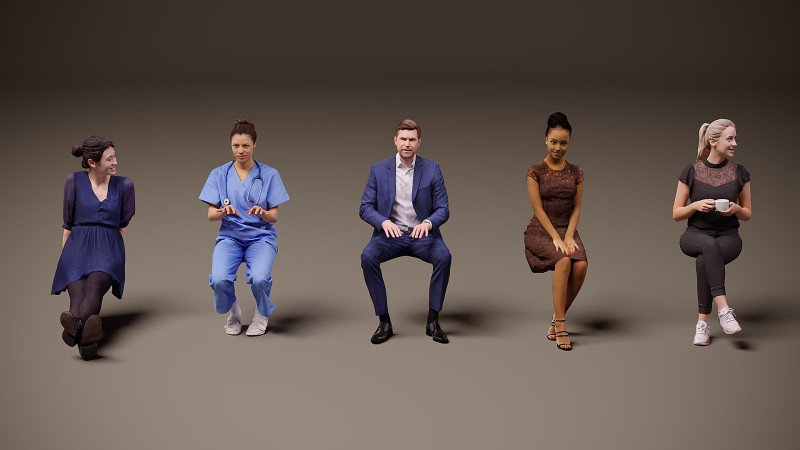 Personas sentadas x 5 10 Modelo 3D .c4d .max .obj .3ds .fbx .stl .blend 