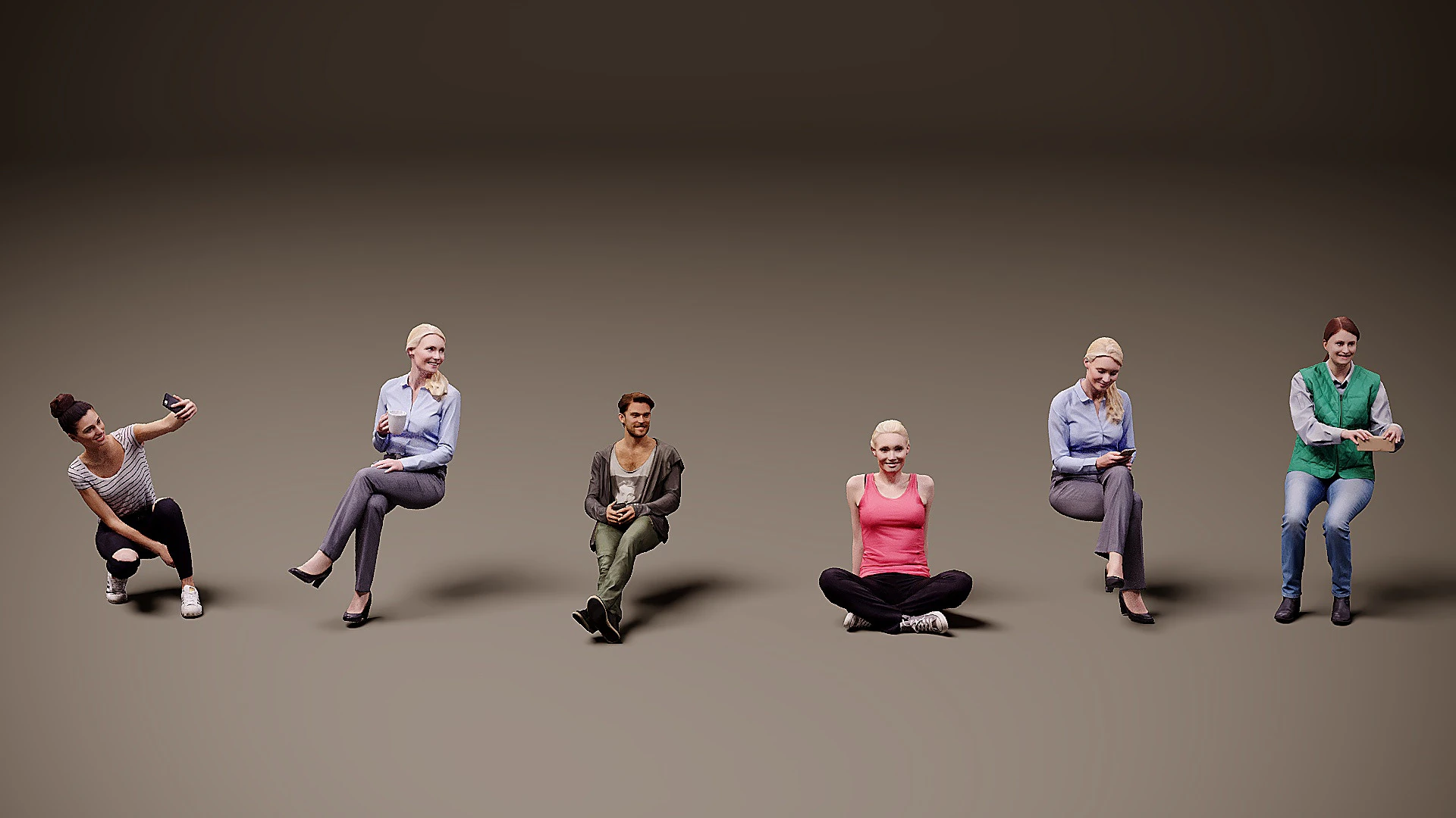 Sitting people x 6 3D Model .c4d .max .obj .3ds .fbx .stl .blend 