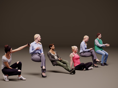 坐着的人 x 6 3D 模型