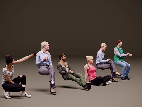 Sitting people x 6 3D Model