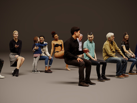 Sitzende Menschen x10 3D Modell