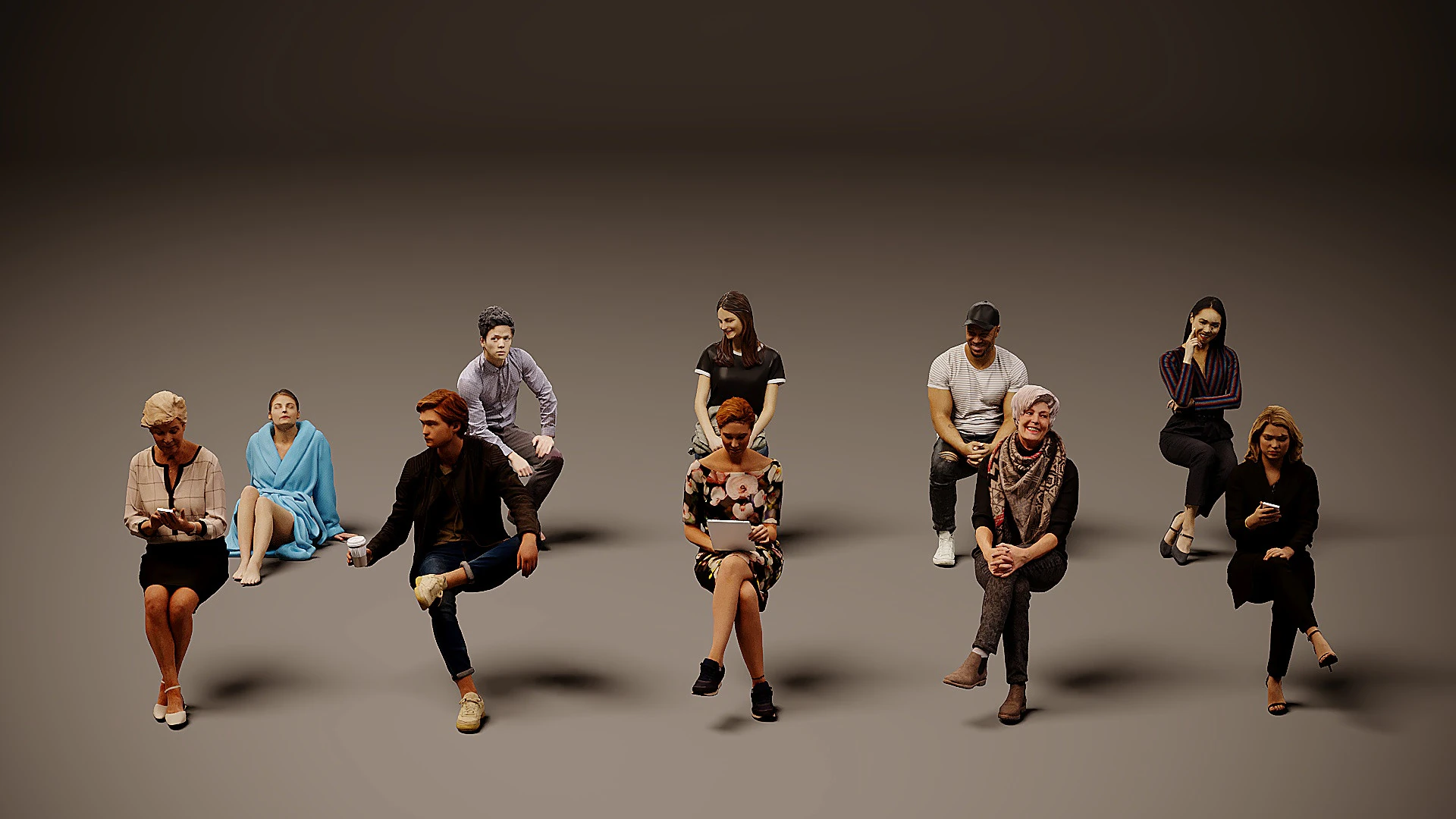 Sitting people x 10 00 3D Model .c4d .max .obj .3ds .fbx .stl .blend