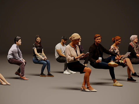 Sitting people x 10 00 3D Model