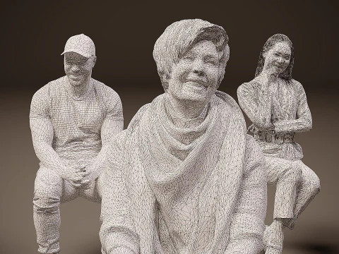 Sitting people x 10 00 3D Model