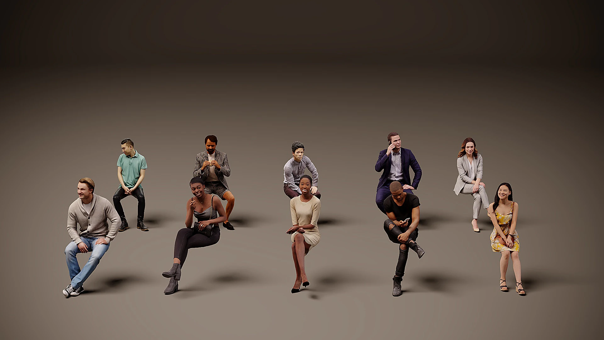 Sitting people x 10 01 3D Model .c4d .max .obj .3ds .fbx .stl .blend 