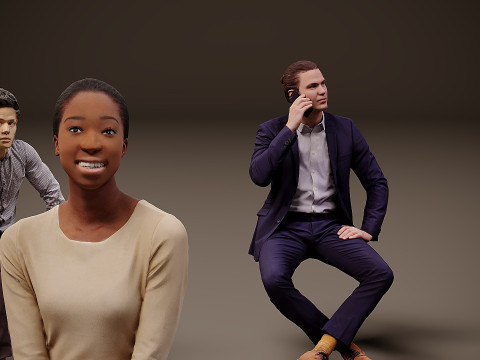 Sitzende Menschen x 10 01 3D Modell