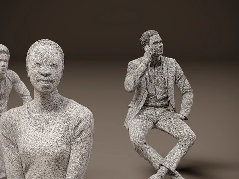 Sitting people x 10 01 3D Model