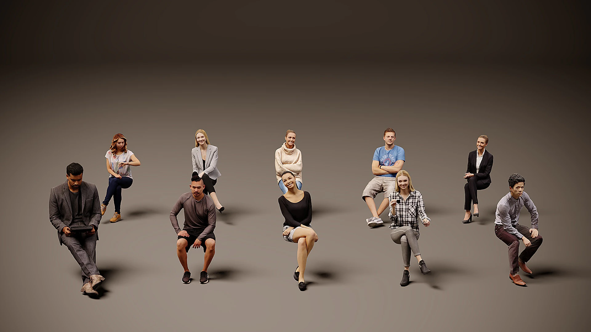 Sitting people x 10 02 3D Model .c4d .max .obj .3ds .fbx .stl .blend 
