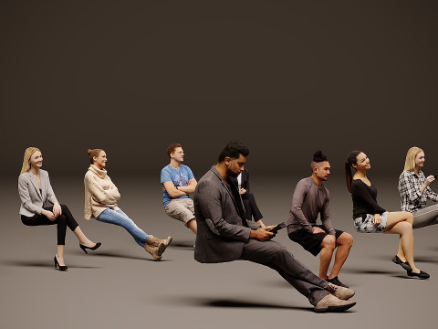 Sitzende Menschen x 10 02 3D Modell