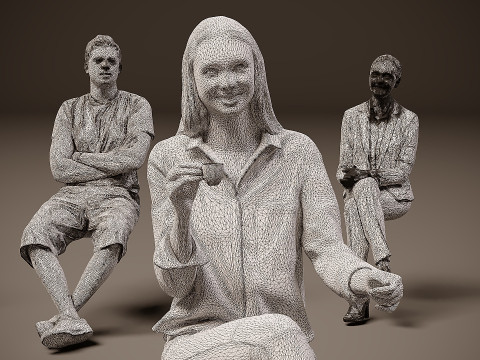 Sitzende Menschen x 10 02 3D Modell