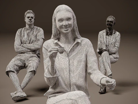 Sitting people x 10 02 3D Model
