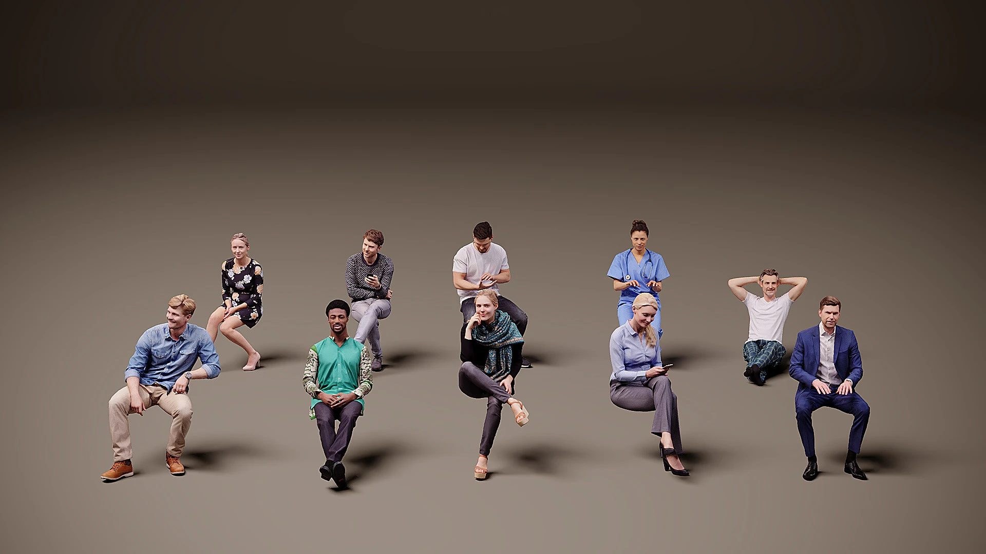Sitting people x 10 03 3D Model .c4d .max .obj .3ds .fbx .stl .blend