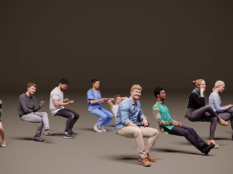 Sitting people x 10 03 3D Model