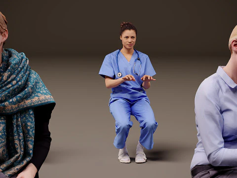 Sitting people x 10 03 3D Model