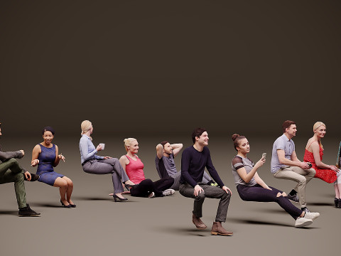 Sitzende Menschen x 10 04 3D Modell