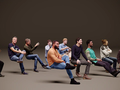 Sitting people x 10 05 3D Model
