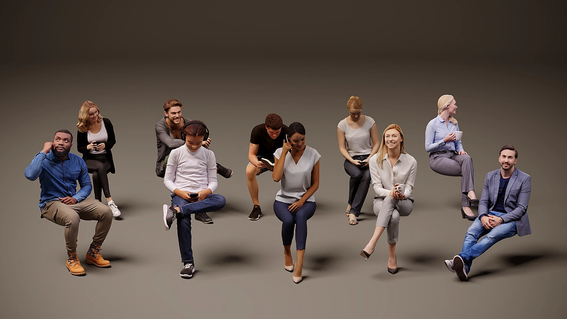 Sitting people x 10 07 3D Model .c4d .max .obj .3ds .fbx .stl .blend