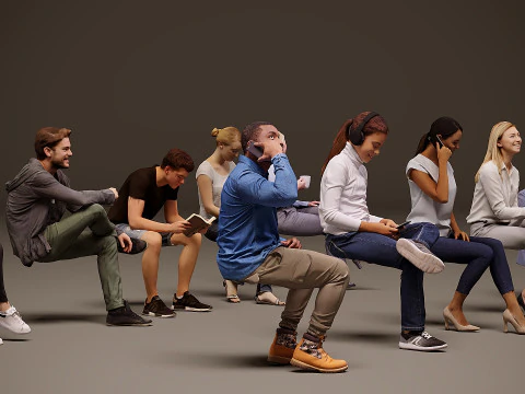 Sitting people x 10 07 3D Model