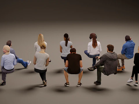 Sitting people x 10 07 3D Model
