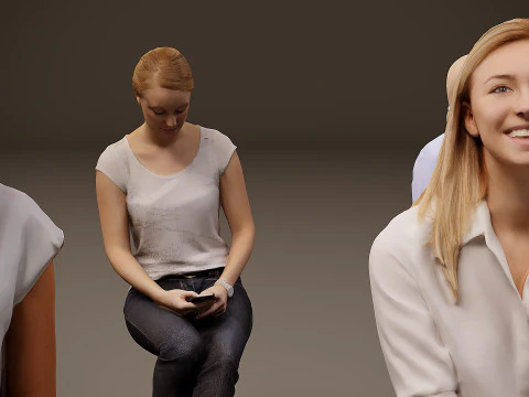 Sitting people x 10 07 3D Model