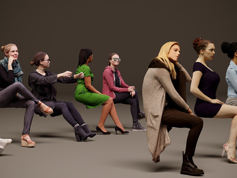 Sitzende Menschen x 10 09 3D Modell