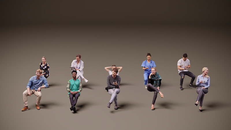 Pessoas sentadas x 10 11 Modelo 3D .c4d .max .obj .3ds .fbx .stl .blend 