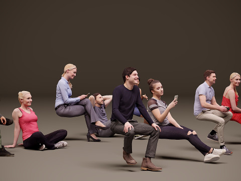 Sitzende Menschen x 10 12 3D Modell