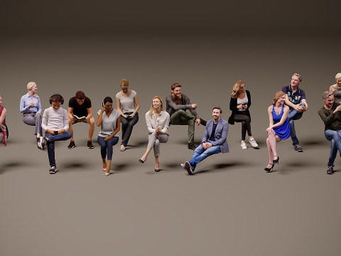 Zittende mensen x 15.00 3D Model