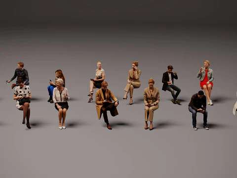 Sitting people x 15 03 3D Model