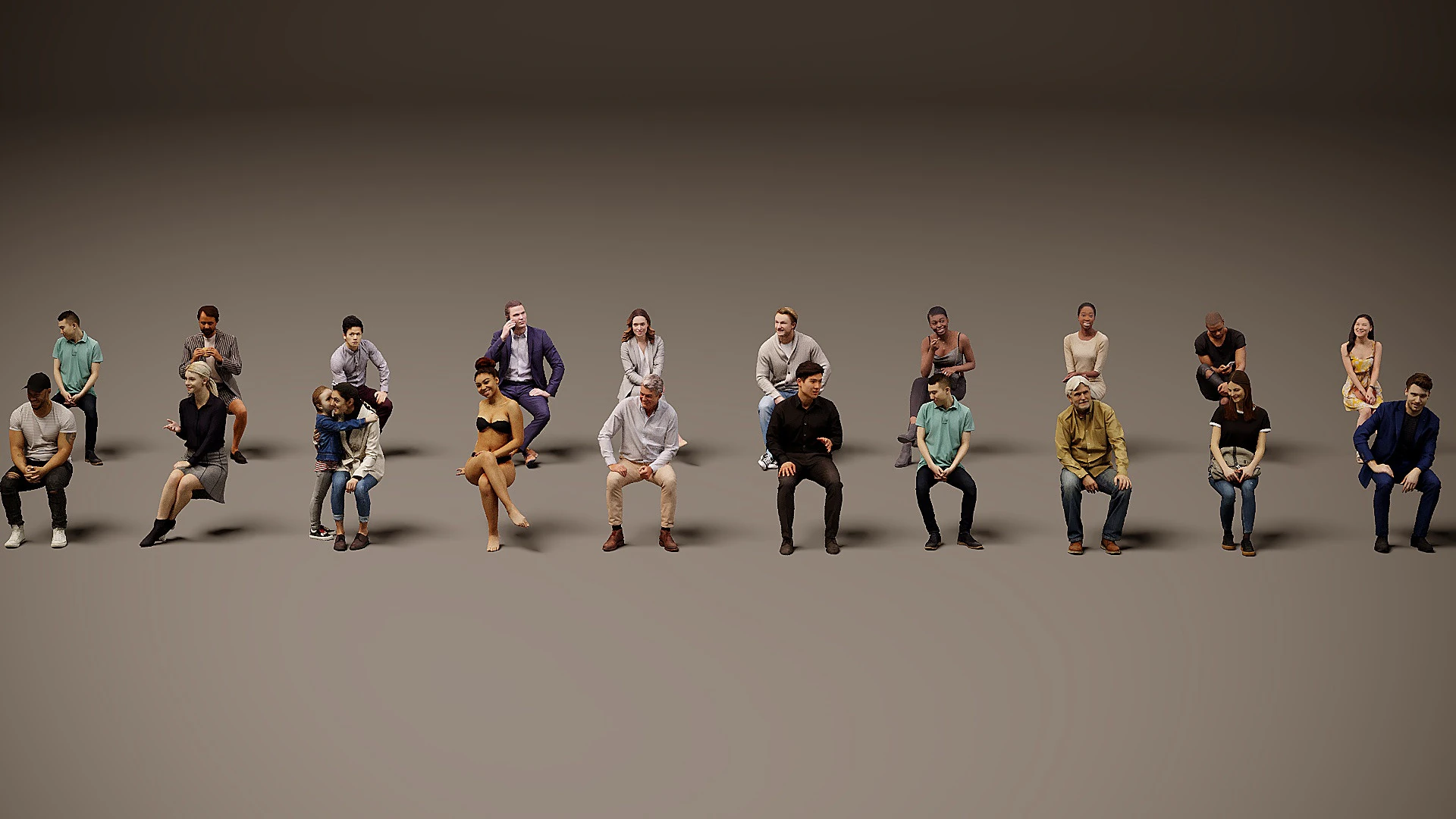 Sitting people x 20 3D Model .c4d .max .obj .3ds .fbx .stl .blend