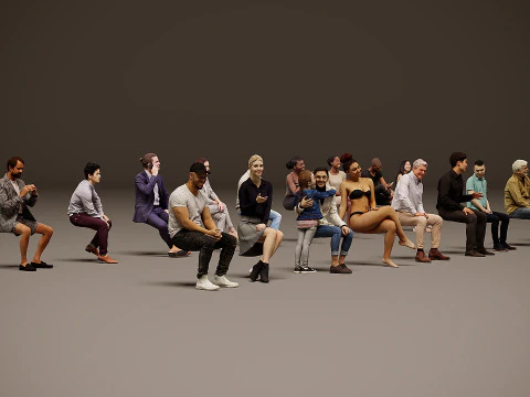 Sitting people x 20 3D Model