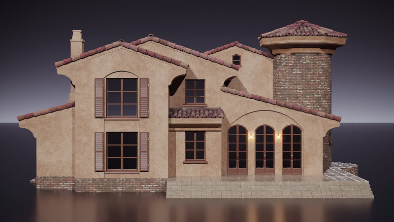 Spanish villa 3D Model .c4d .max .obj .3ds .fbx .stl .blend 
